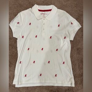 White Polo Shirt with Hot Pink Mickey Mouse Embroidery